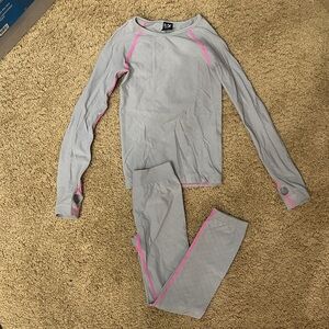 Kids Ski Base Layer Set - Gray with Pink Accents
